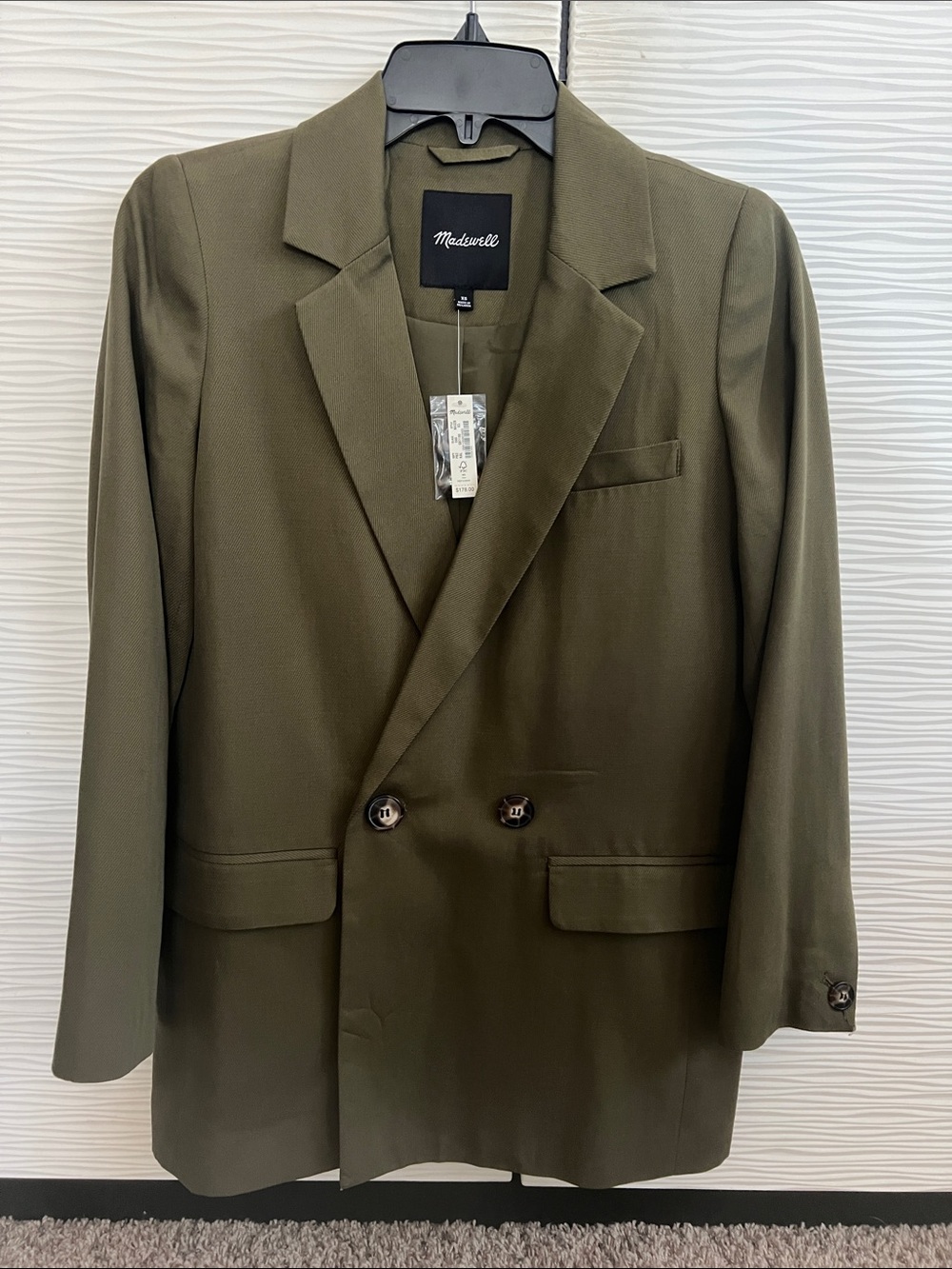 Madewell Olive Green Double-Breasted Blazer Jacket